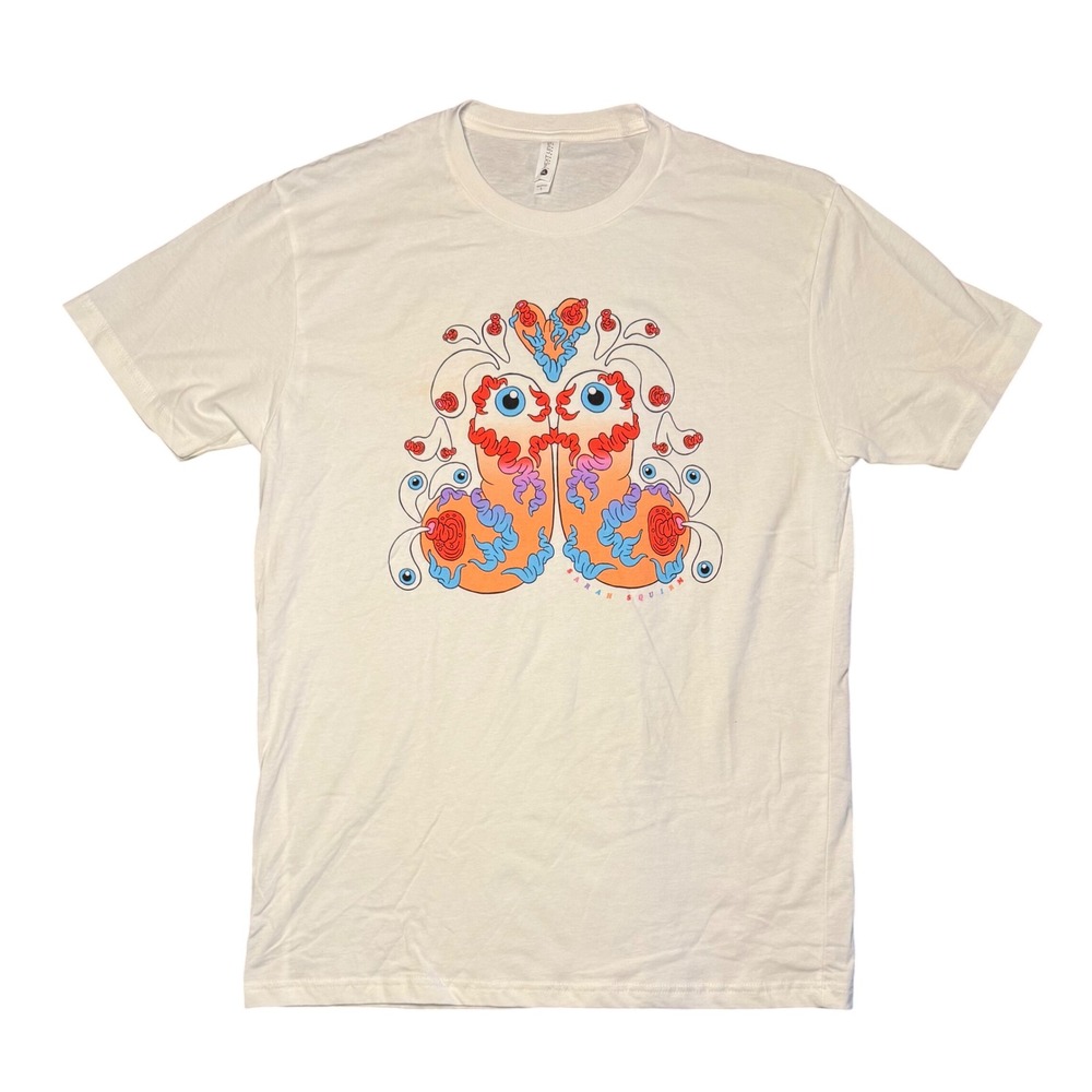Sarah Squirm Graphic T-Shirt Unisex Large White Surreal Art Short Sleeve Tee